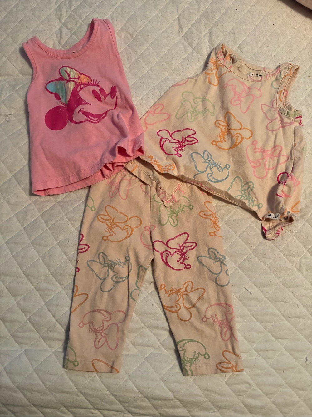 Disney Girls Minnie Mouse Pink & Cream Tank and Capri Set